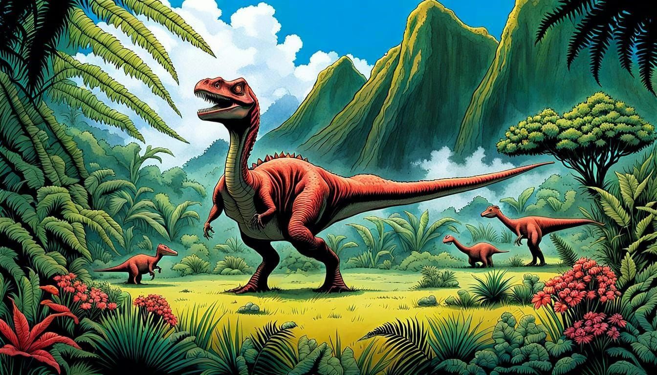 Jurassic Park Dinosaurs in Ink Illustration Style