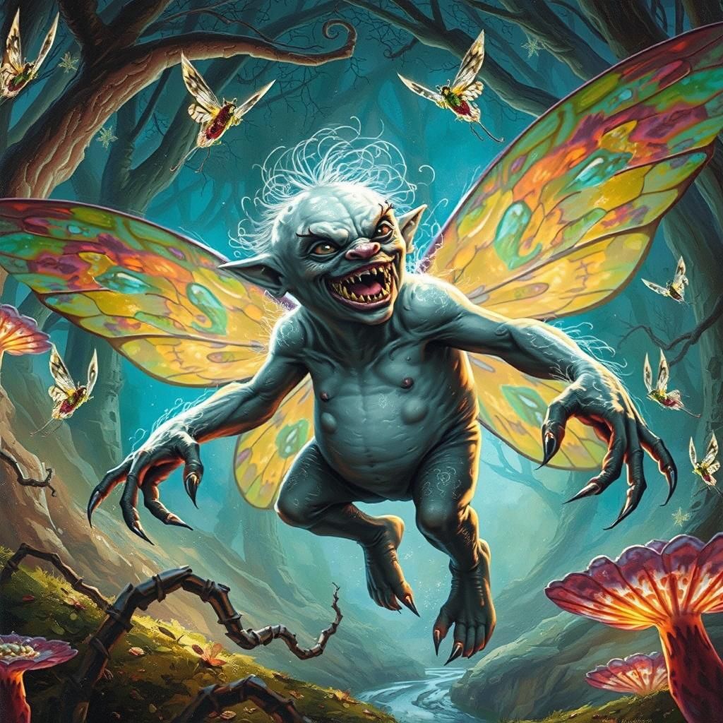 Enchanted Forest Sprite in Flight, Digital Illustration