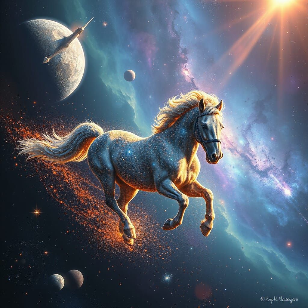 Majestic Cosmic Horse Galloping Through Space
