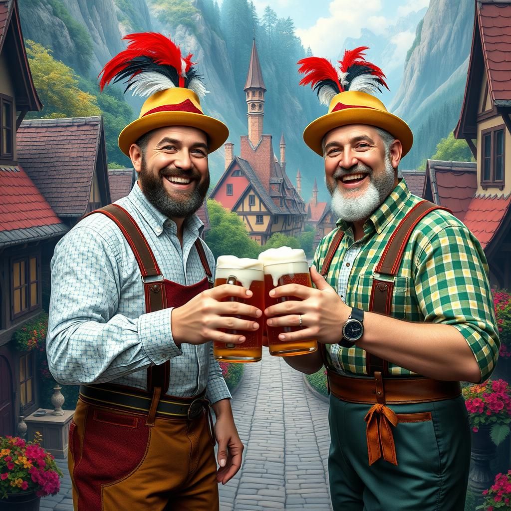 Bavarian Toast in Fantasy Village, Digital Painting