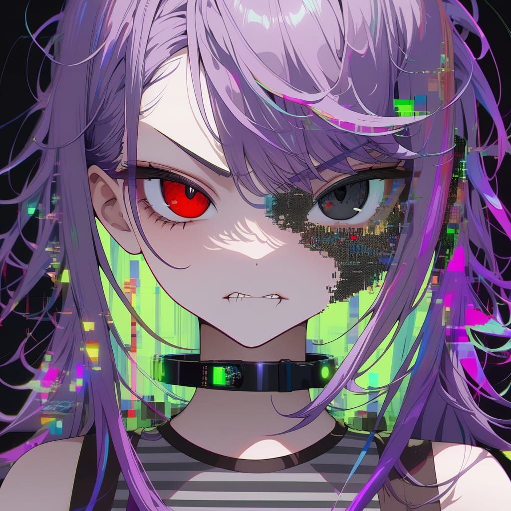Cyberpunk Girl Portrait with Glitch Effect
