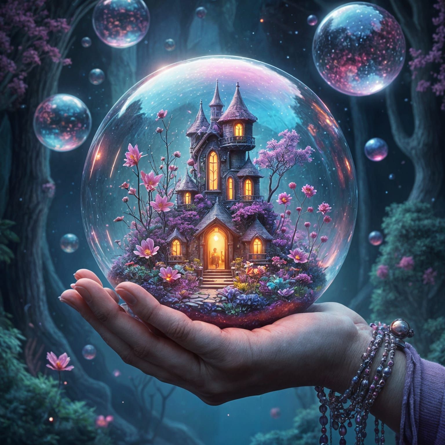 Miniature Cityscape in Prismatic Bubble