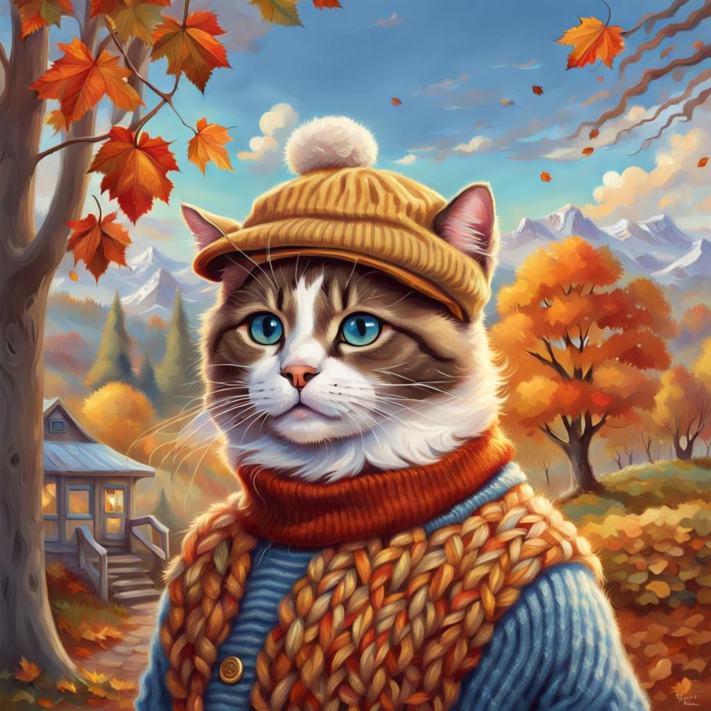 Cat Portrait in Autumnal Golden Age Style