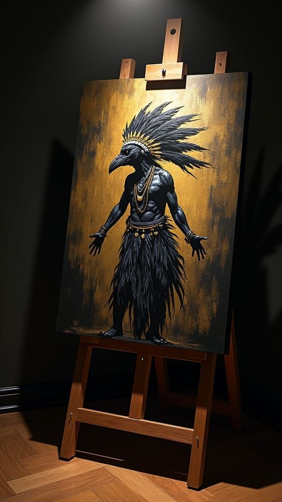 Native American Shaman in Gold Regalia Painting