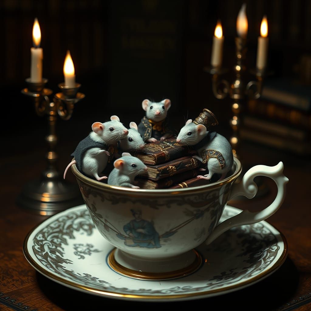Rats' Victorian Tea Party: A Dark Academia Scene
