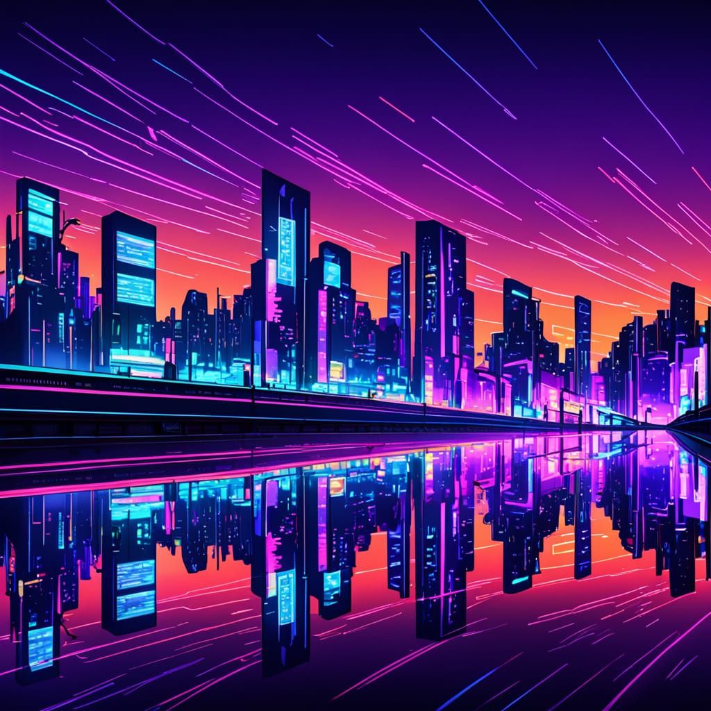 Vibrant Cyberpunk Metropolis at Dusk