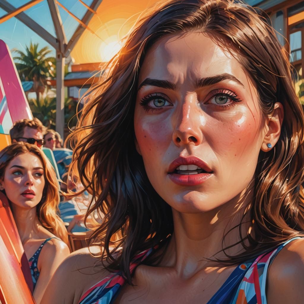 Shocked Woman on Deck Chair: Fantasy Portrait