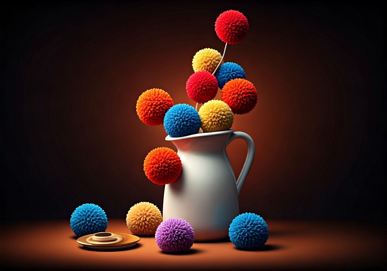 Pom Poms Overflowing Jug in Playful Style