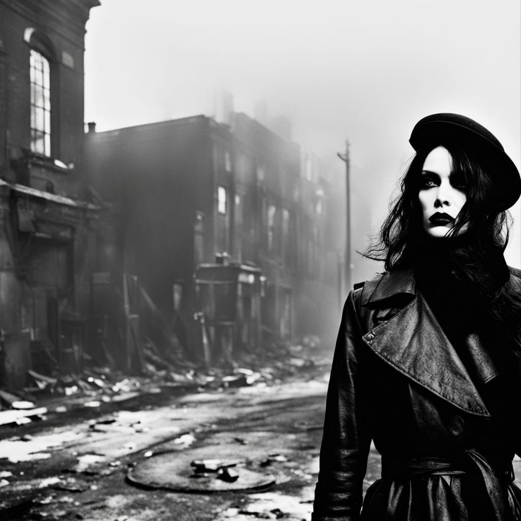 Film Noir Goth Model Portrait in Black and White