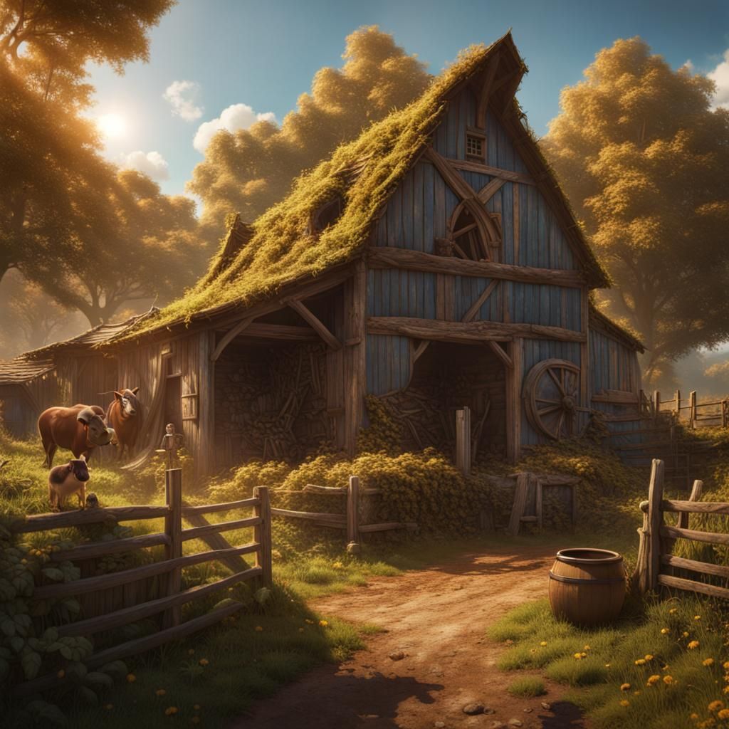 Sun-Drenched Farm: Detailed Matte Painting