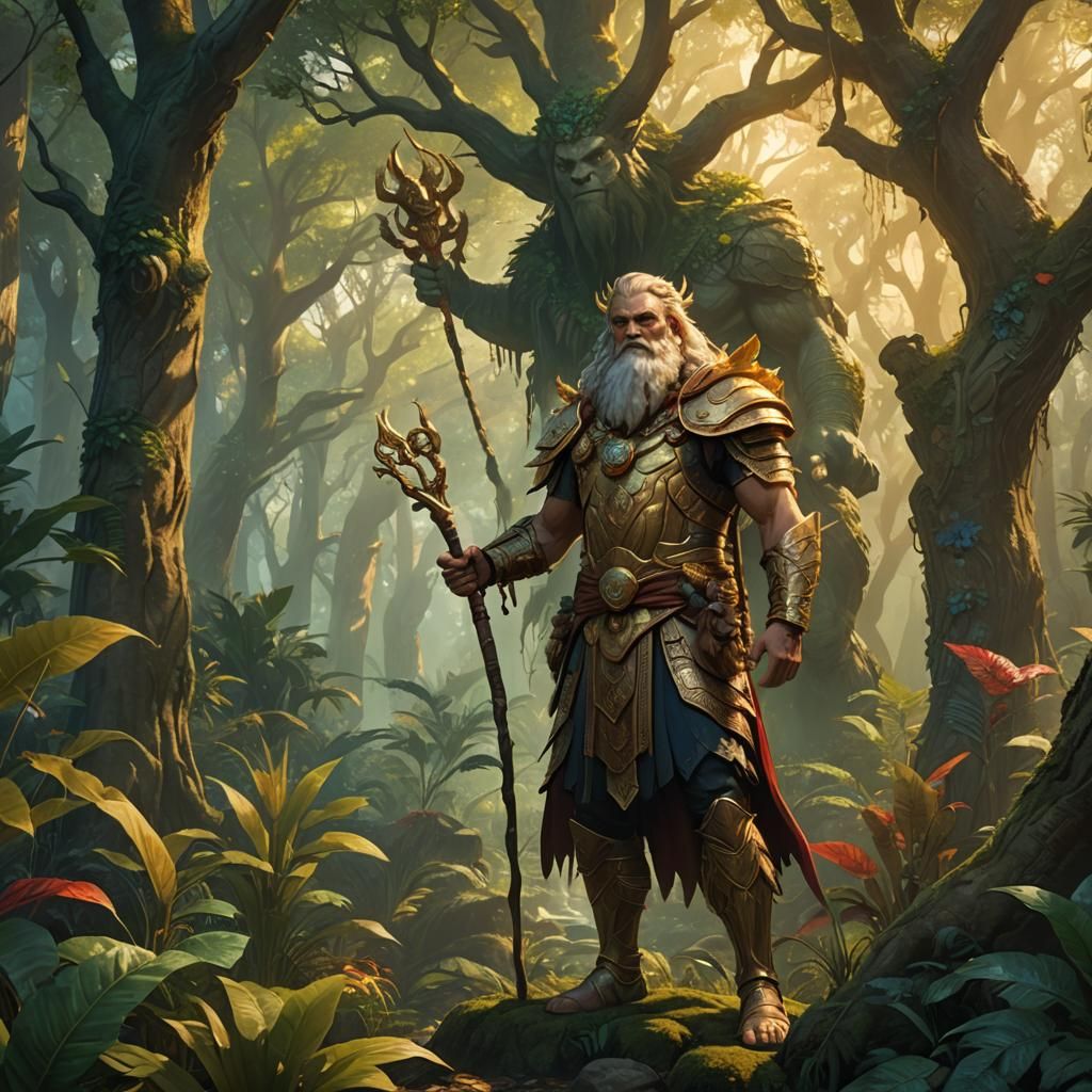 Gilgamesh in Mystical Forest, Fantasy Art