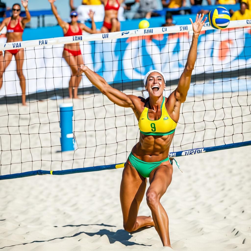 Beach Volleyball Player Celebrates Game Point