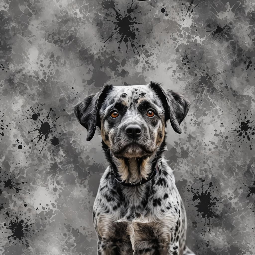 Mottled Dog Portrait with Colorful Background