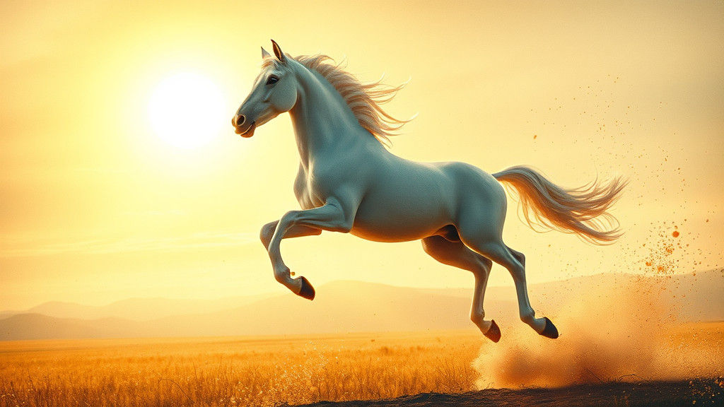 Horse Leaping Through Sunbeams in Dreamlike Style
