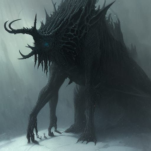 Menacing Ice Beast in Gothic Horror Style