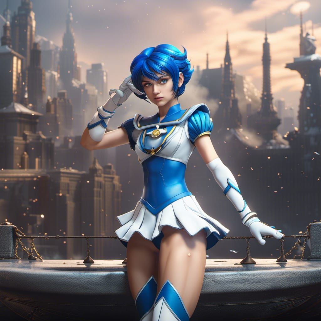 Sailor Mercury as Super Saiyan: Detailed Digital Art