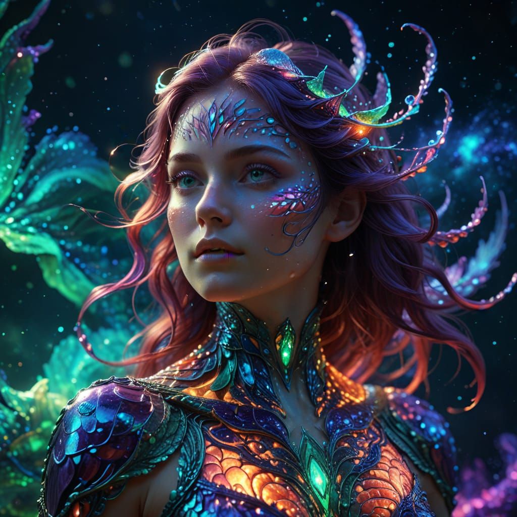 Surreal Digital Portrait in Vibrant Bioluminescent Style