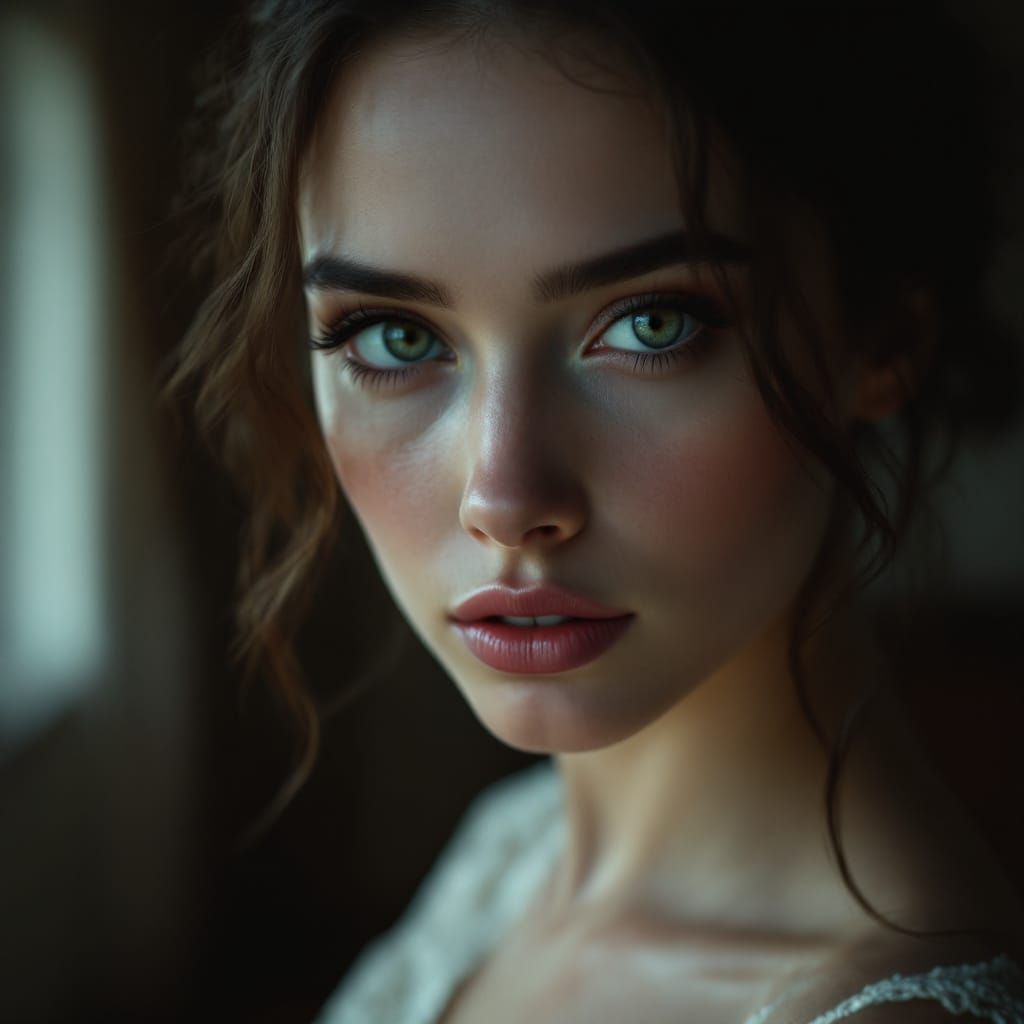 Hyper-Realistic Portrait of Woman in Elegant Dress