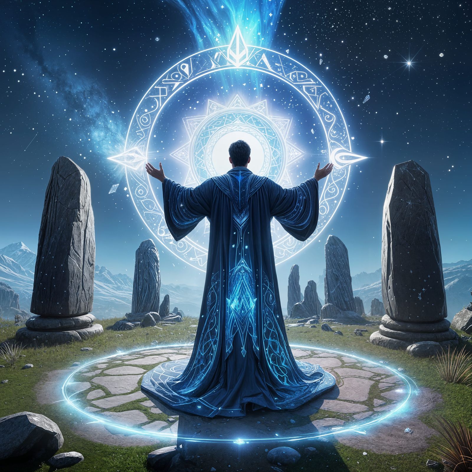 Sorcerer in Celestial Circle, Cyberpunk Style