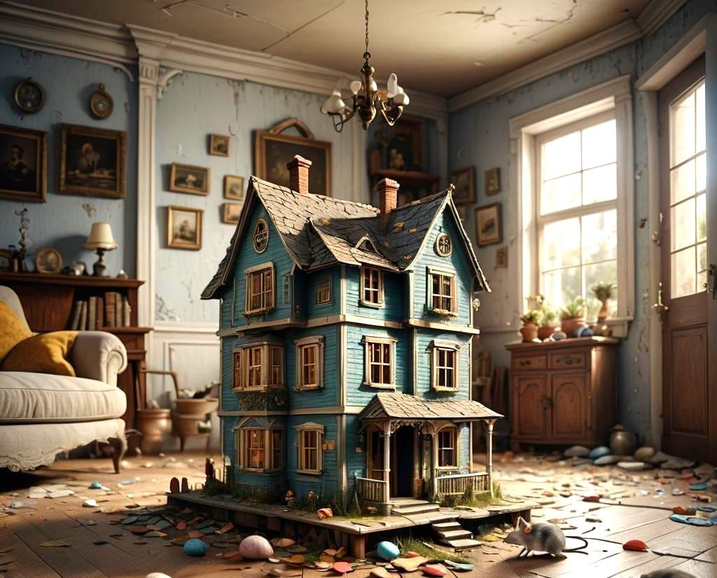 Mouse-Sized Model House: Surreal Artstation Masterpiece