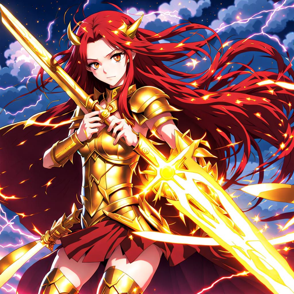 Anime Female Warriors with Lightning Ki and Fairy Armor