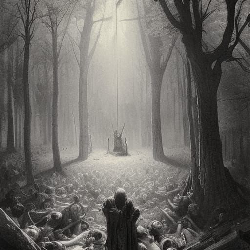 Bloody Sacrifice in a Grimstone Forest: Horror Art