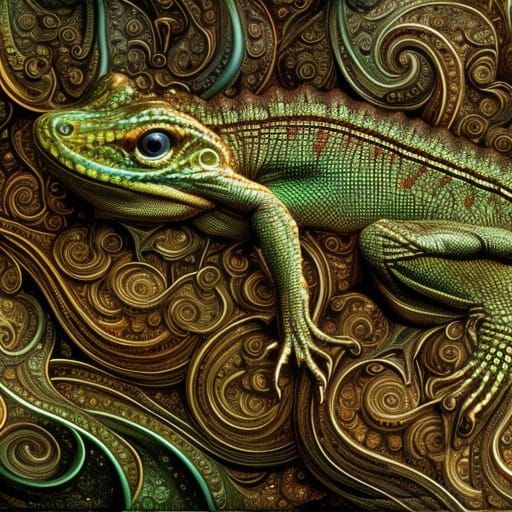 Lizard Scale Landscape in Art Nouveau Style