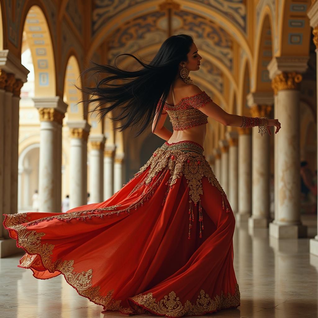 Belly Dancer in Arabian Palace: Opulent Harem Attire