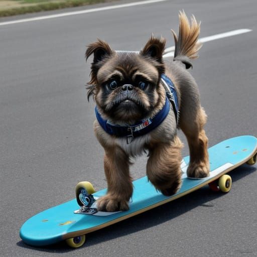 Brussels Griffon Dog Riding a Skateboard