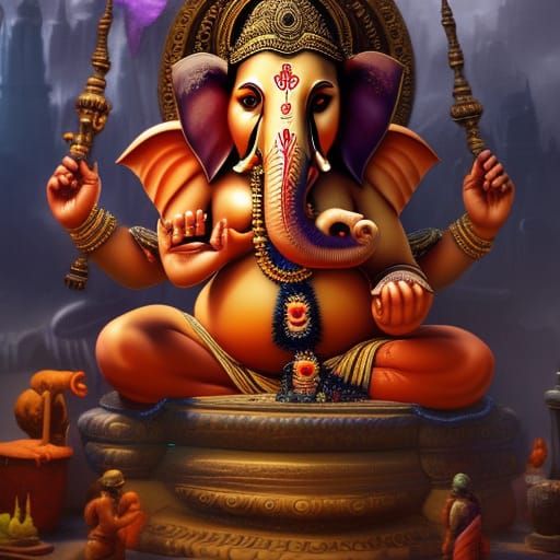 Detailed Ganesh Matte Painting in Fantasy Art Style