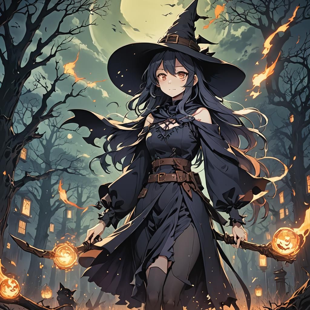Haunting Witch in Cel-Shaded Anime Style