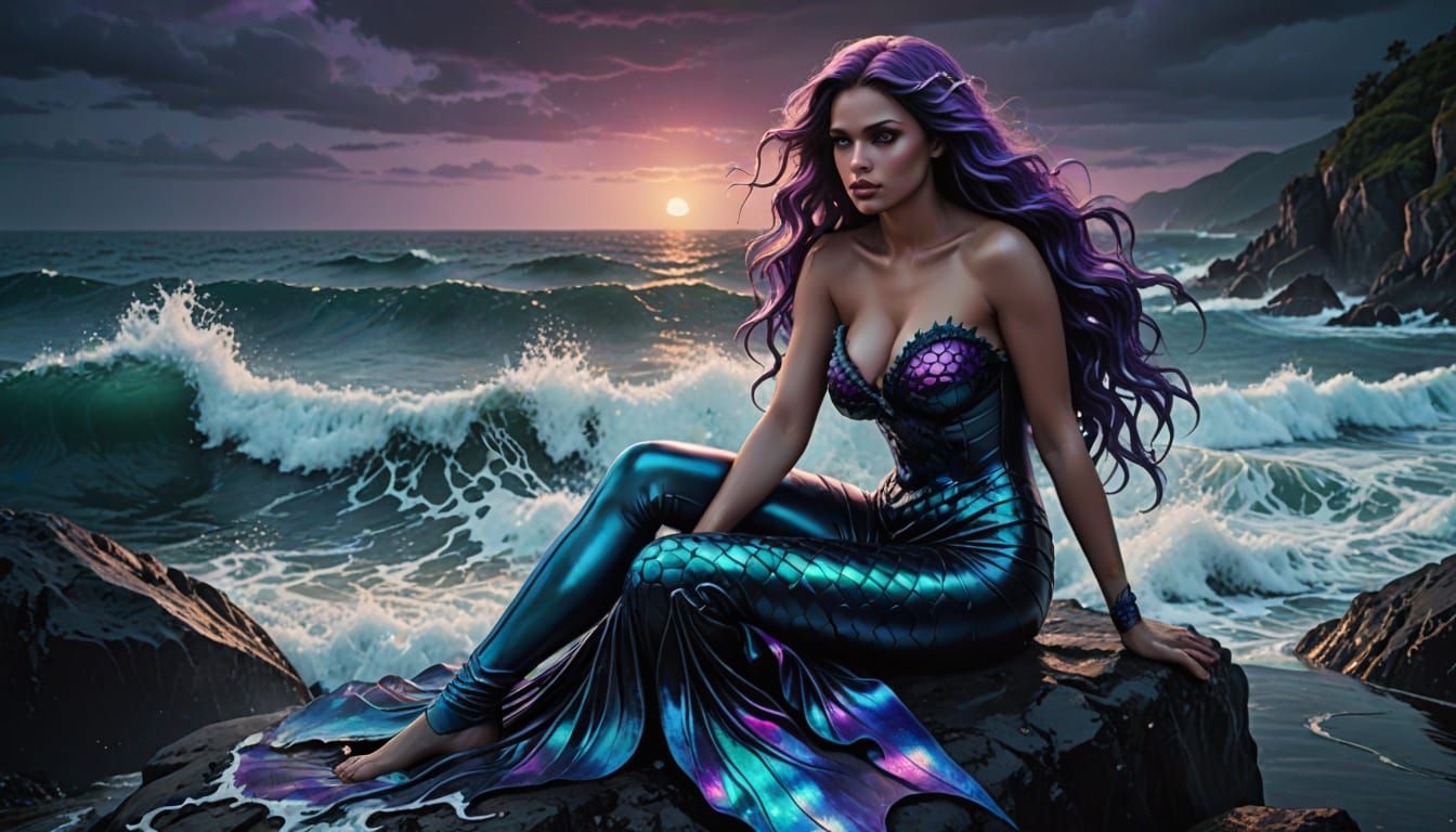 Dark Fantasy Mermaid on Rocky Outcropping