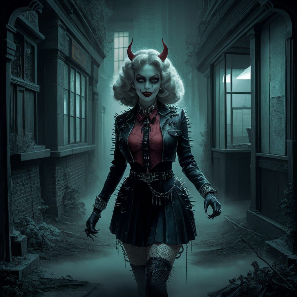 Gothic Horror Punk Illustration of Haunted Office
