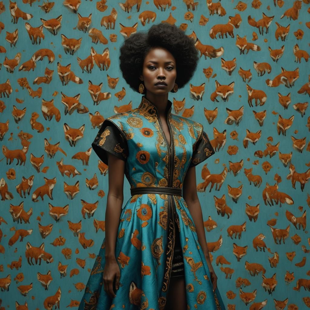 Black Woman in Fox Dress: Cinematic Surrealism