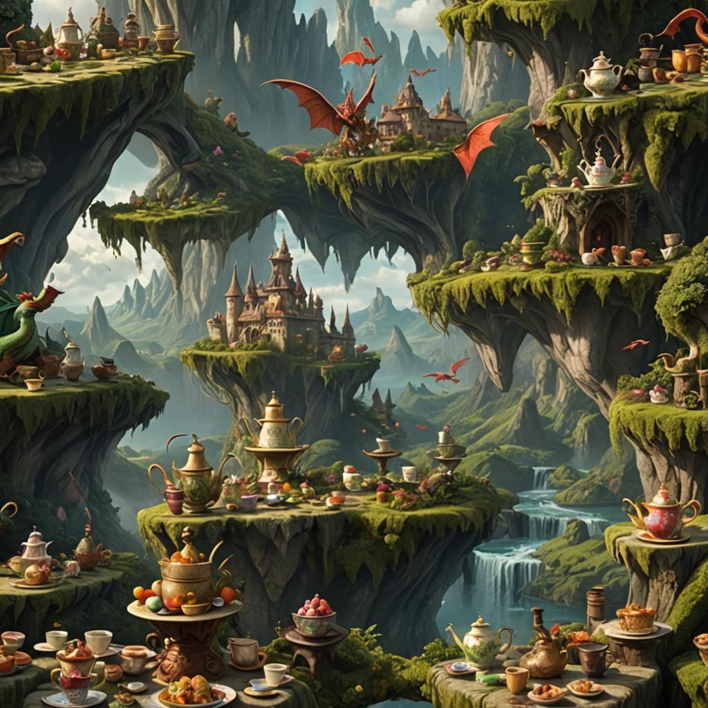 Dragons' Tea Party: A Matte Painting Scene