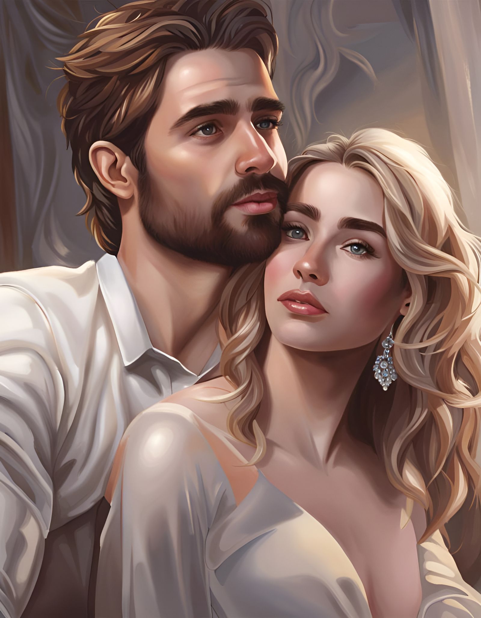 Detailed Portrait of a Handsome Man and Beautiful Woman