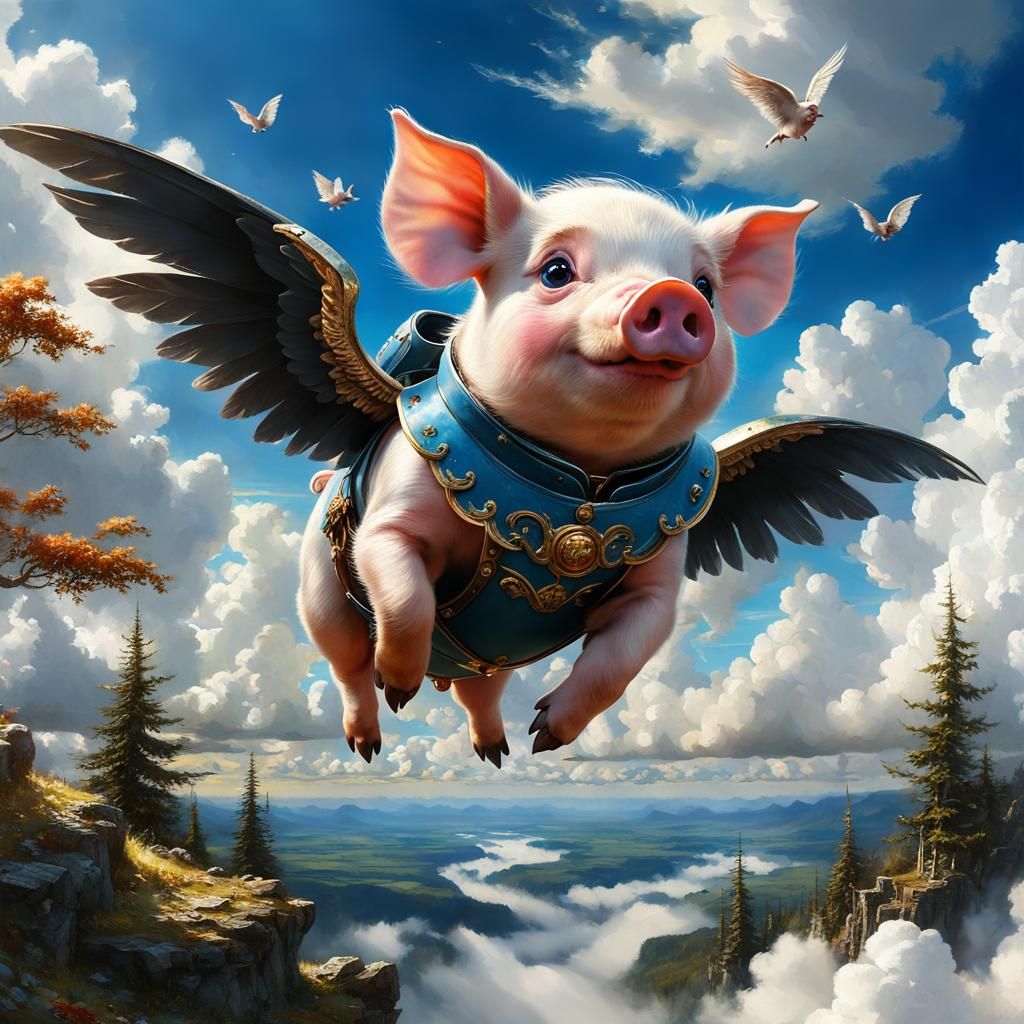 Adorable Flying Pig Soaring Through Clouds