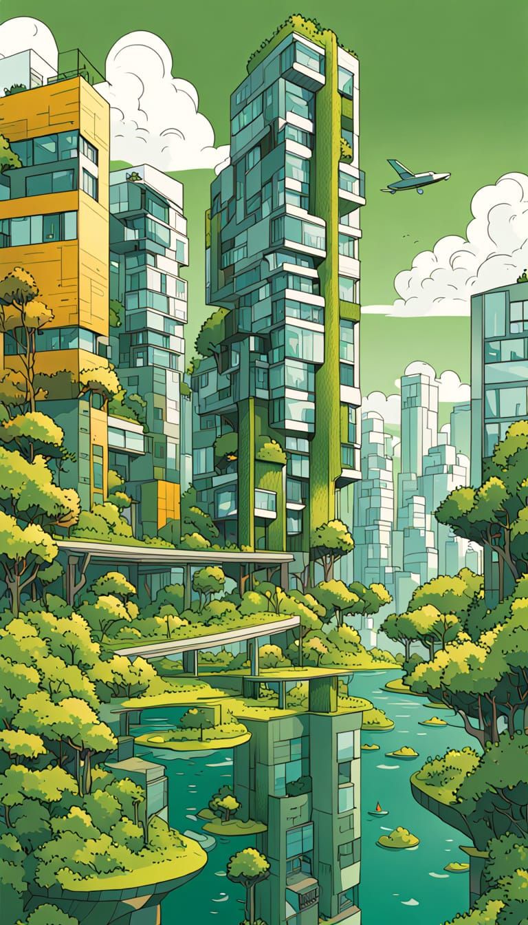 Thriving Eco-City in Pacific Northwest Coastal Wetlands