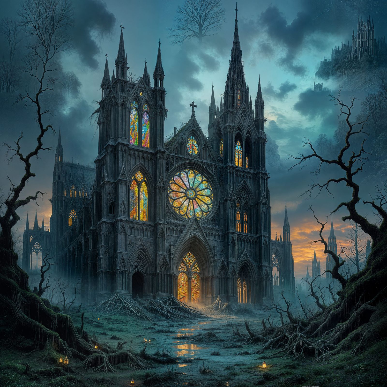Post-Apocalyptic Cathedral in Classic Oil Painting Style