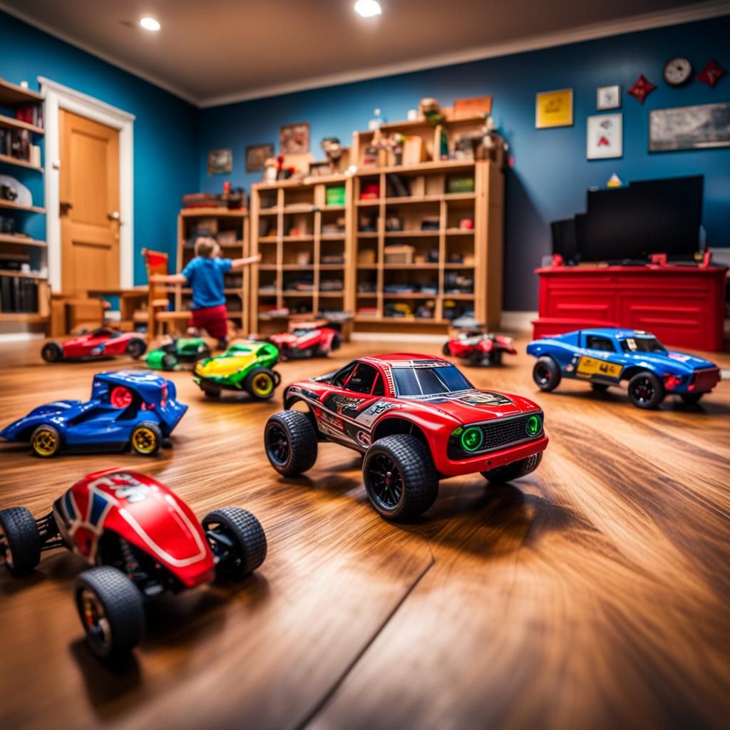 Hyperrealistic RC Cars Race in Playroom