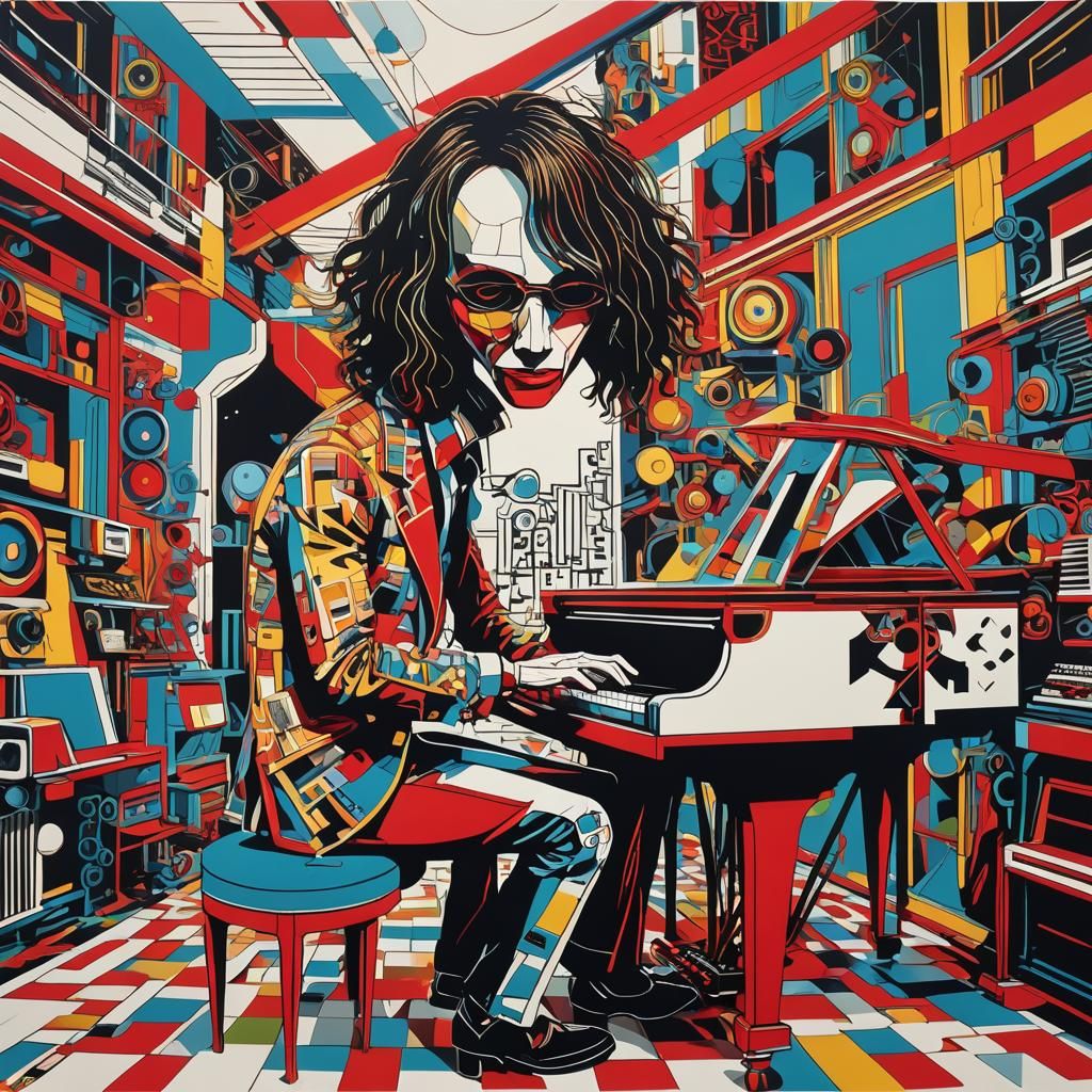 Automaton Plays Piano in Pop Art Screen Print