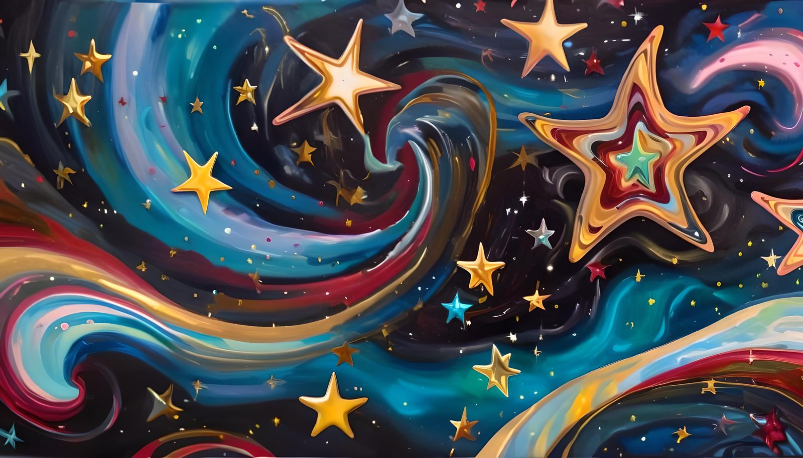 Vivid Newborn Stars in Iridescent Plasma, Impasto Painting