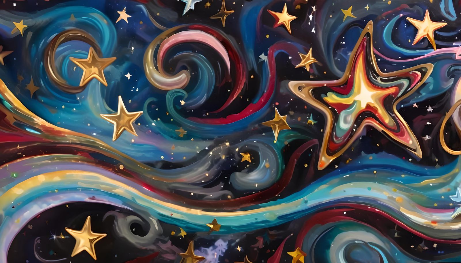 Iridescent Newborn Stars in Impasto Style