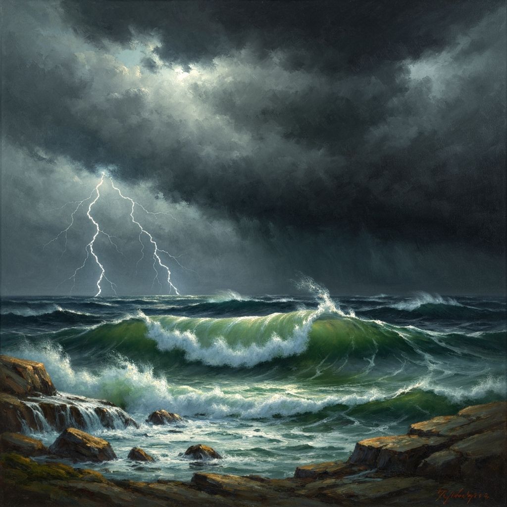Stormy Seascape Oil Painting with Crashing Waves