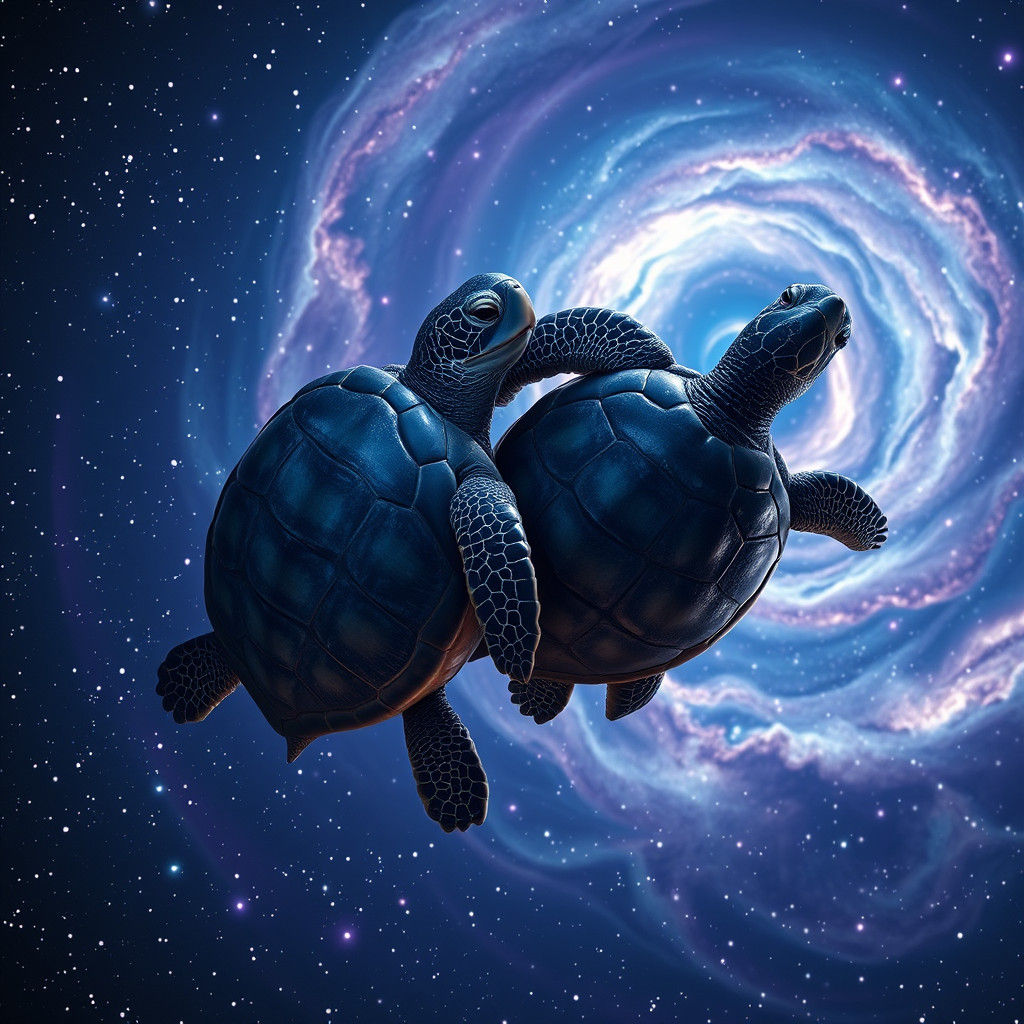 Turtles in Space: A Hyperrealistic Cosmic Scene