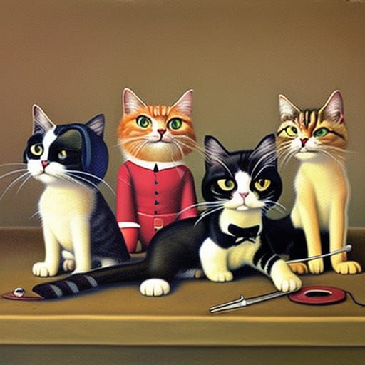 Cat Rock Band in Americana Art Style