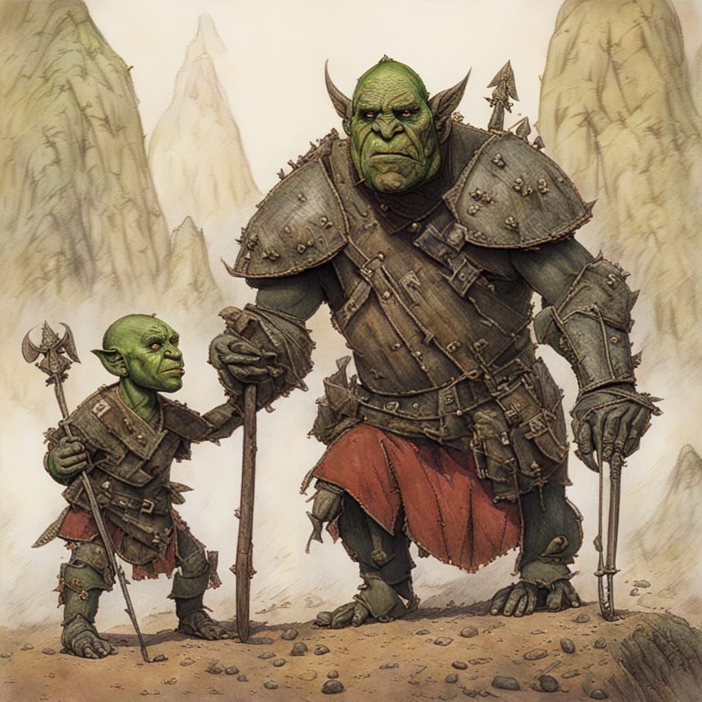 Orc Father and Son in John Blanche Style