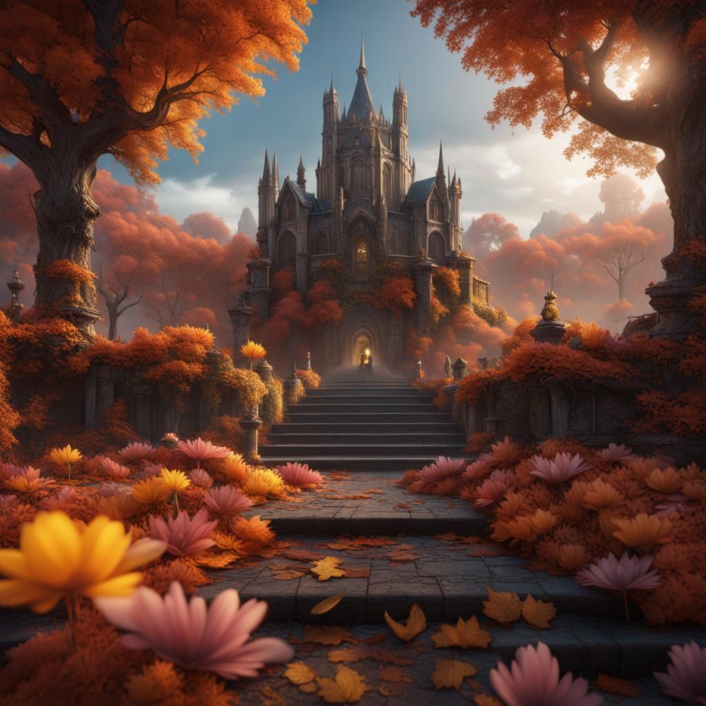 Detailed Autumn Flower in Fantasy Concept Art
