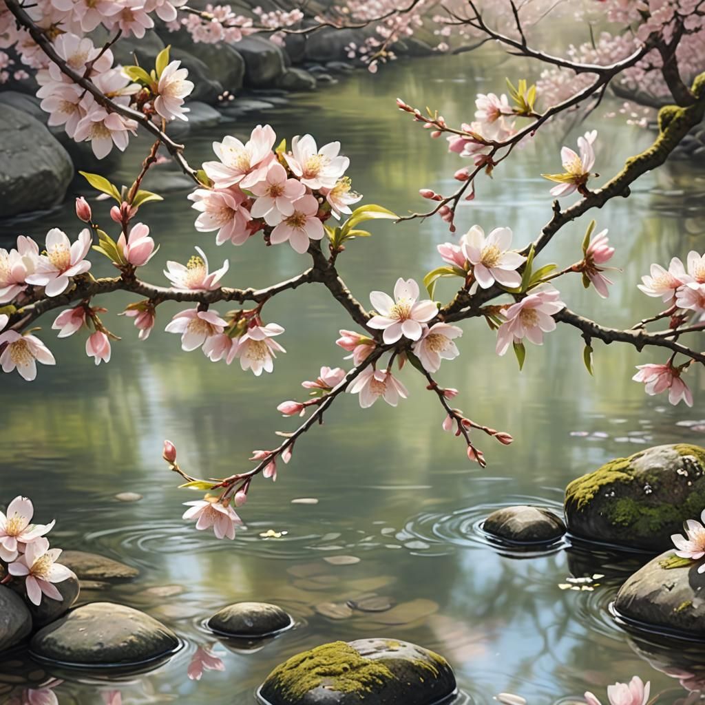 Cherry Blossom Branch: Botanical Digital Painting