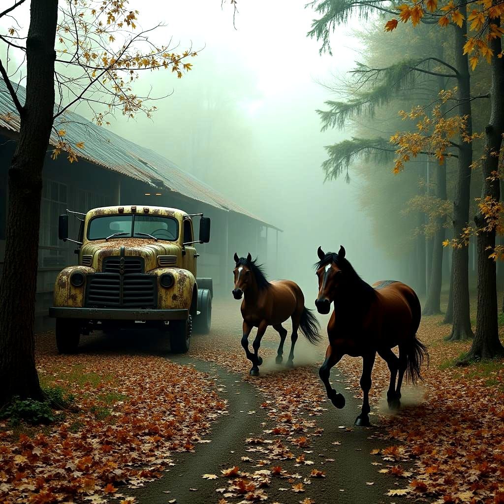 Wild Horses in Abandoned Equestrian Center